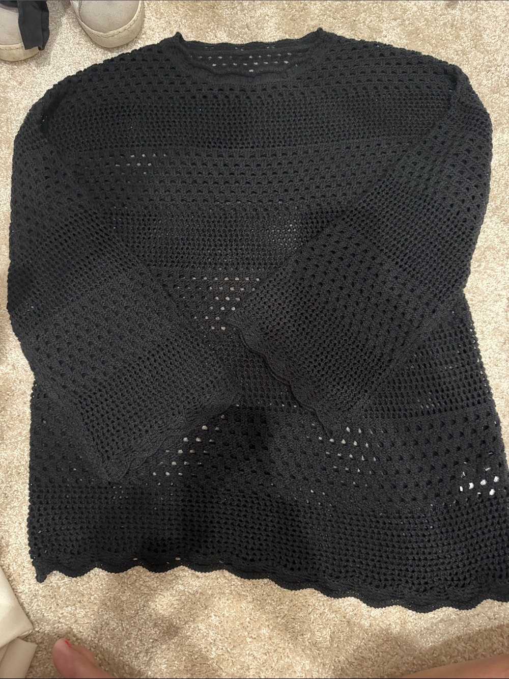 Black Crochet Swim Coverup - Open Knit Beach Sweater